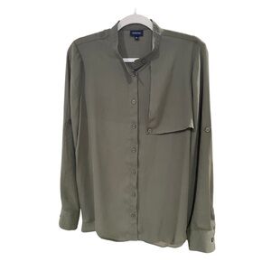 Who What Wear Olive Long Sleeve Poplin Blouse - Size Large (EUC)
